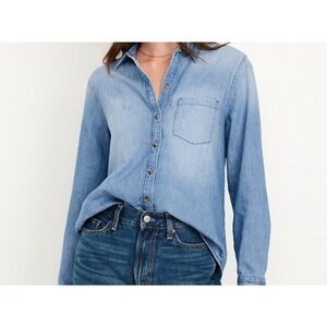Old Navy Classic Button Down Jean Shirt Long Sleeves Denim Blue Womens Size 2XL